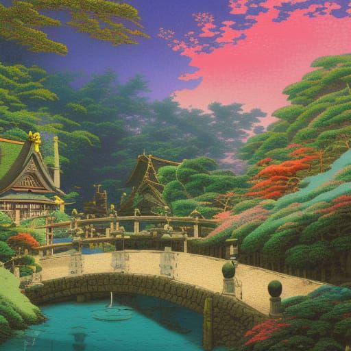 Japan in Ukiyo-e Style with Soft Focus