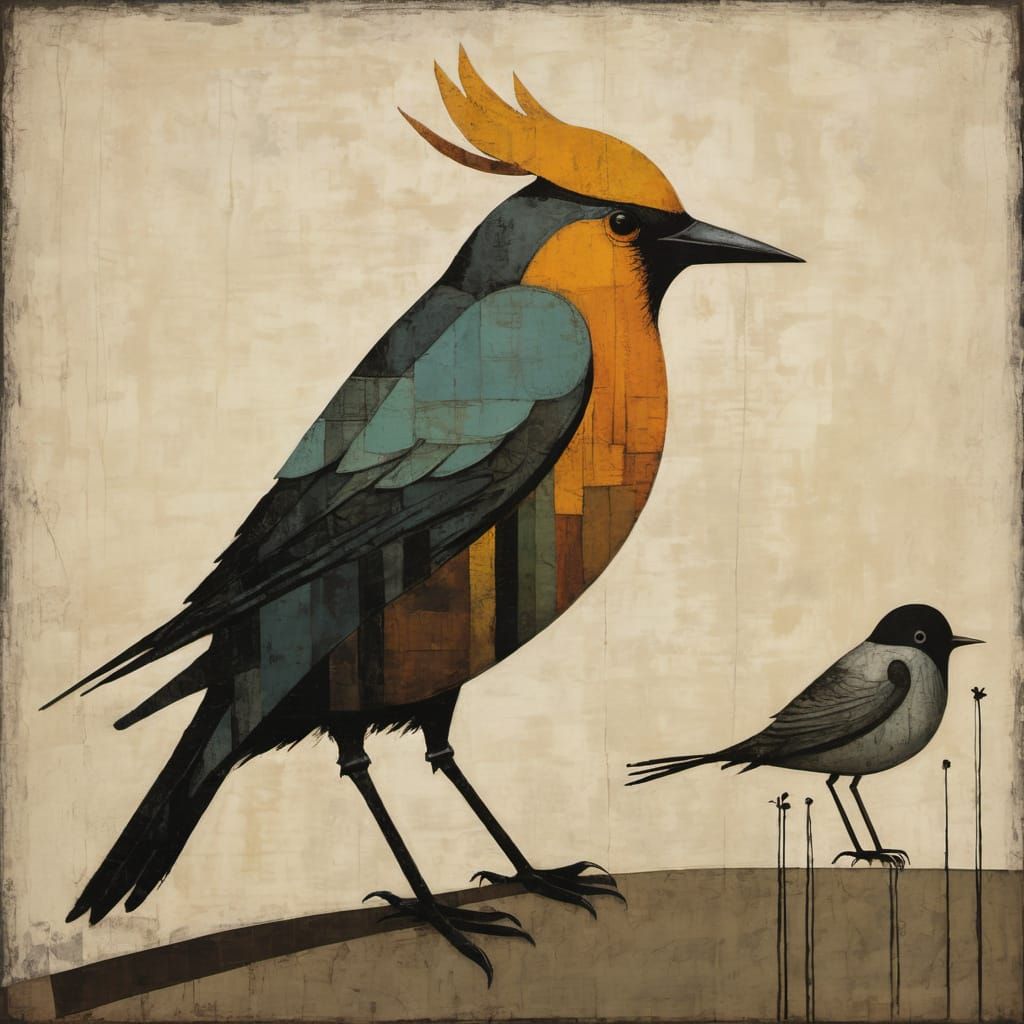 Birds in William Kentridge and Sean Scully Style