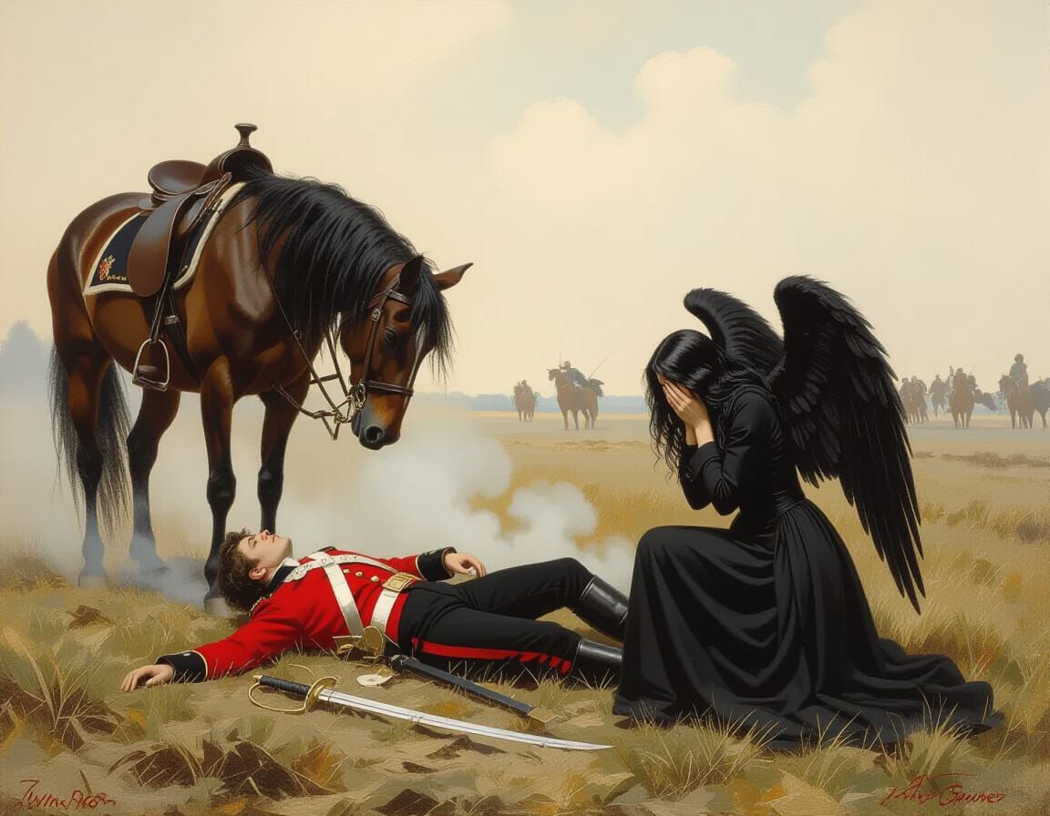 Angel Mourns Fallen Officer on Battlefield