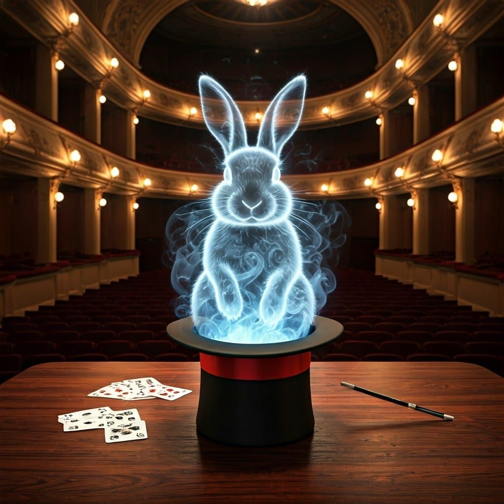 Ethereal Rabbit Emerges in Victorian Theater, Photorealistic...