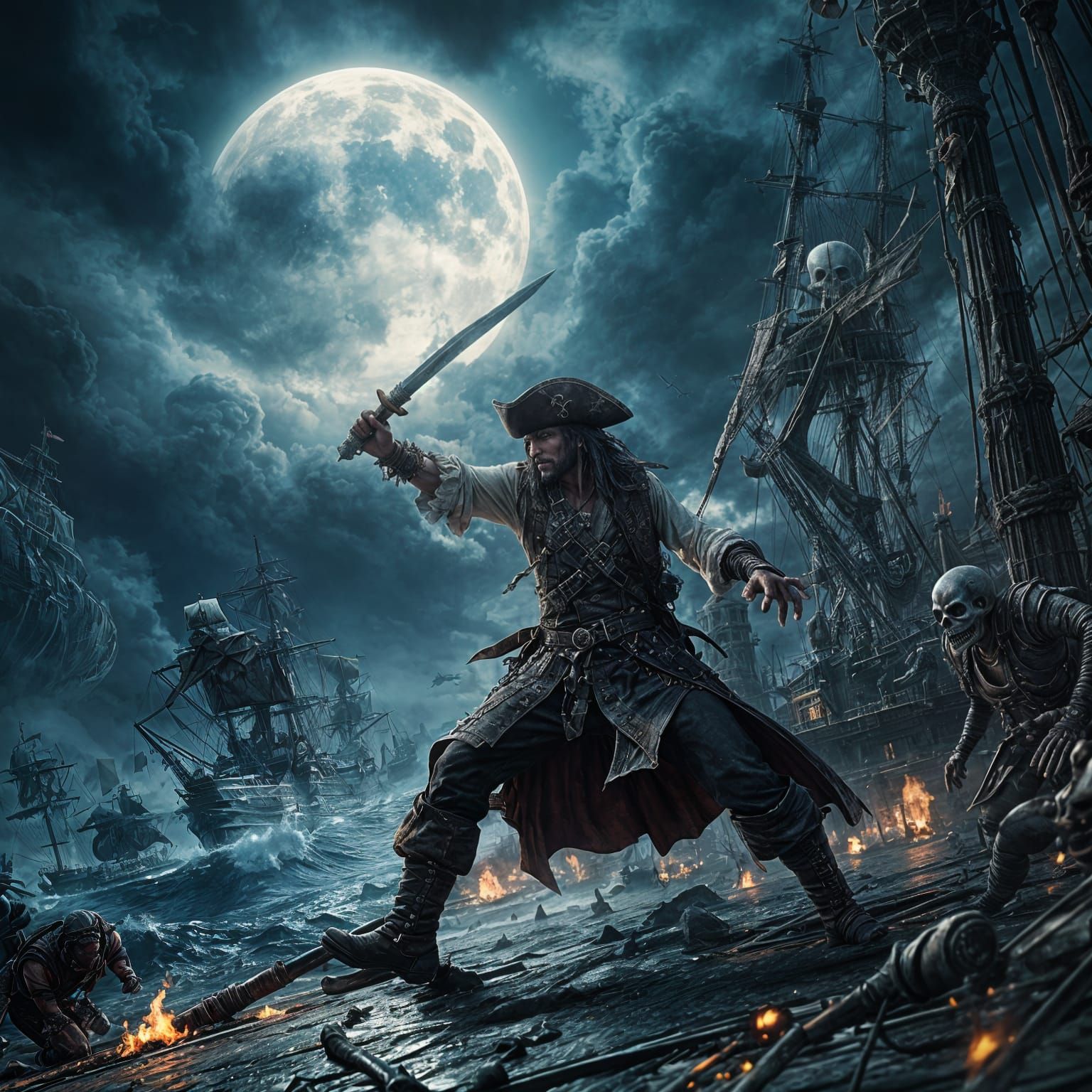 Fantastical Pirate Battleship in Deep Color