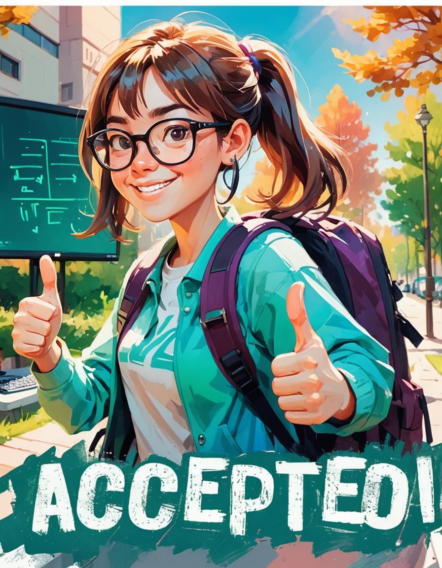 Stylized Nerdy Girl Illustration Approves on Computer