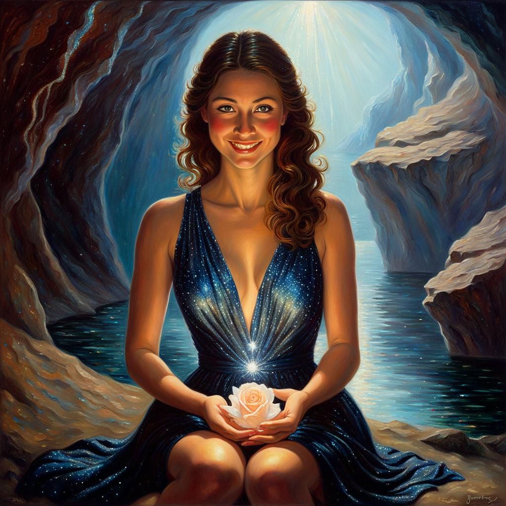 Woman with Glowing Rosebud: Oil Painting by James Gurney