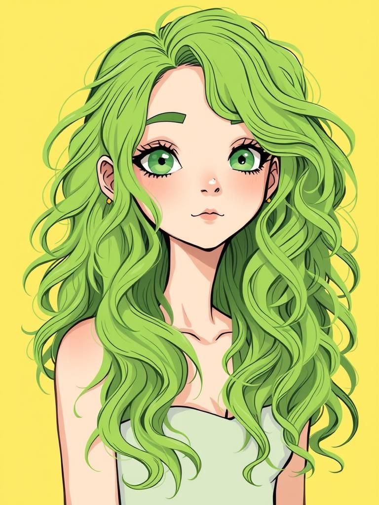 Green Curly Hair in Ethereal Fantasy Style