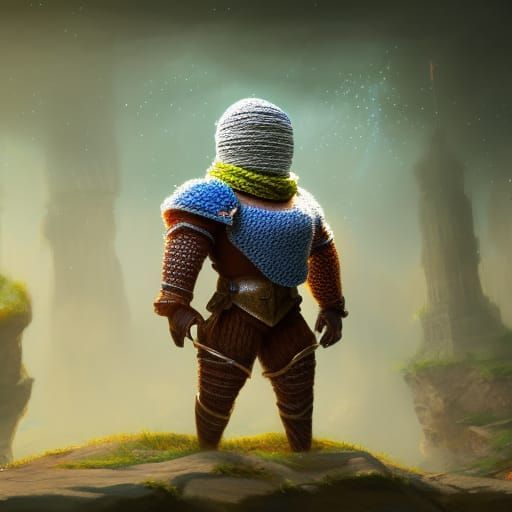 Knitted Knight Portrait with Yarn Balls