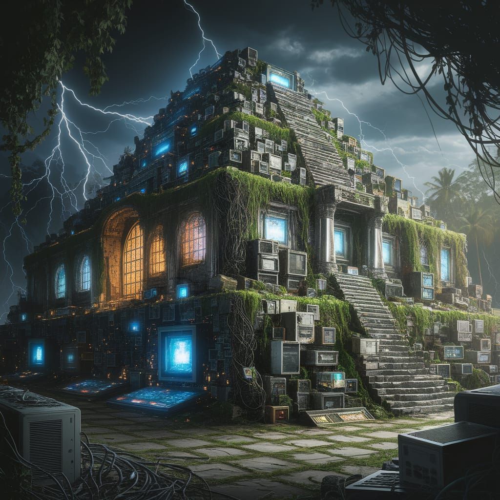 Jungle Temple Built from Computer Parts