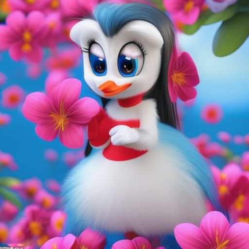 Cute Calimero Chick Surrounded by Flowers