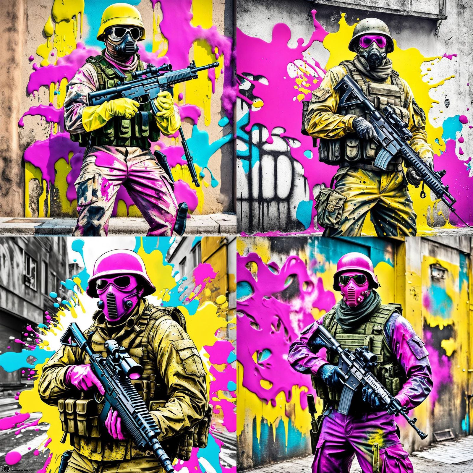Soldier with Mask in Slimepunk Graffiti Style
