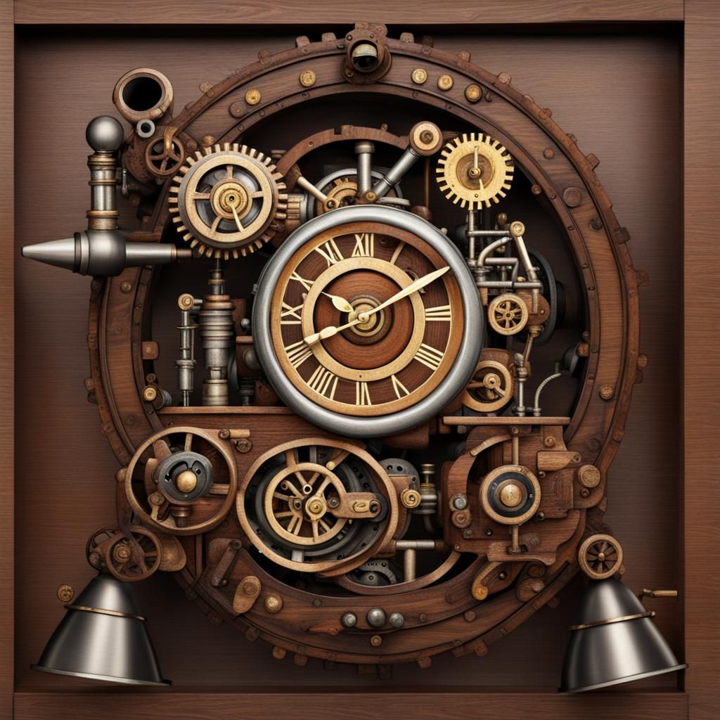 Steampunk Cuckoo Clock with Visible Engine
