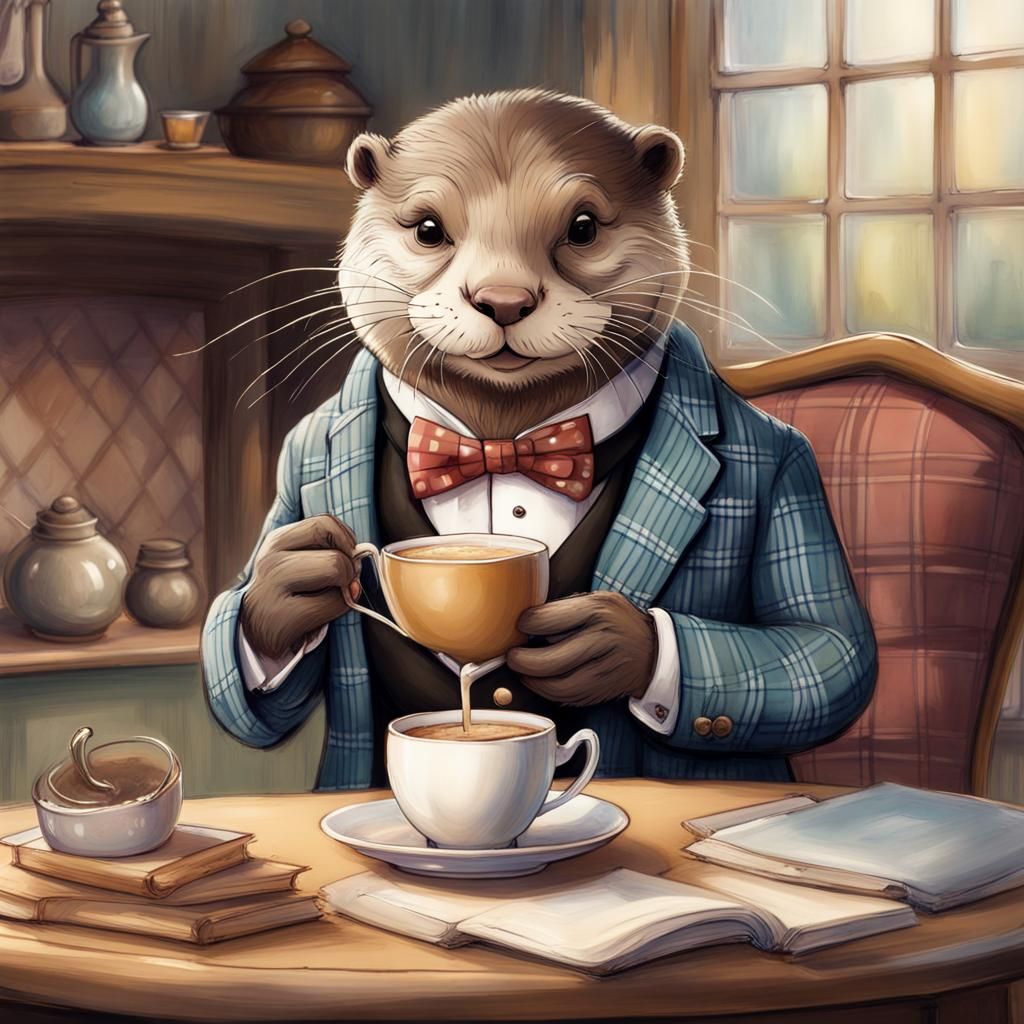 Otter Drinking Hot Chocolate