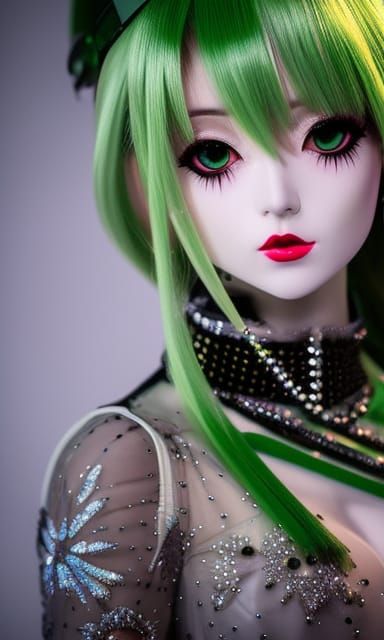 Anime Style Doll in Feathered Outfit