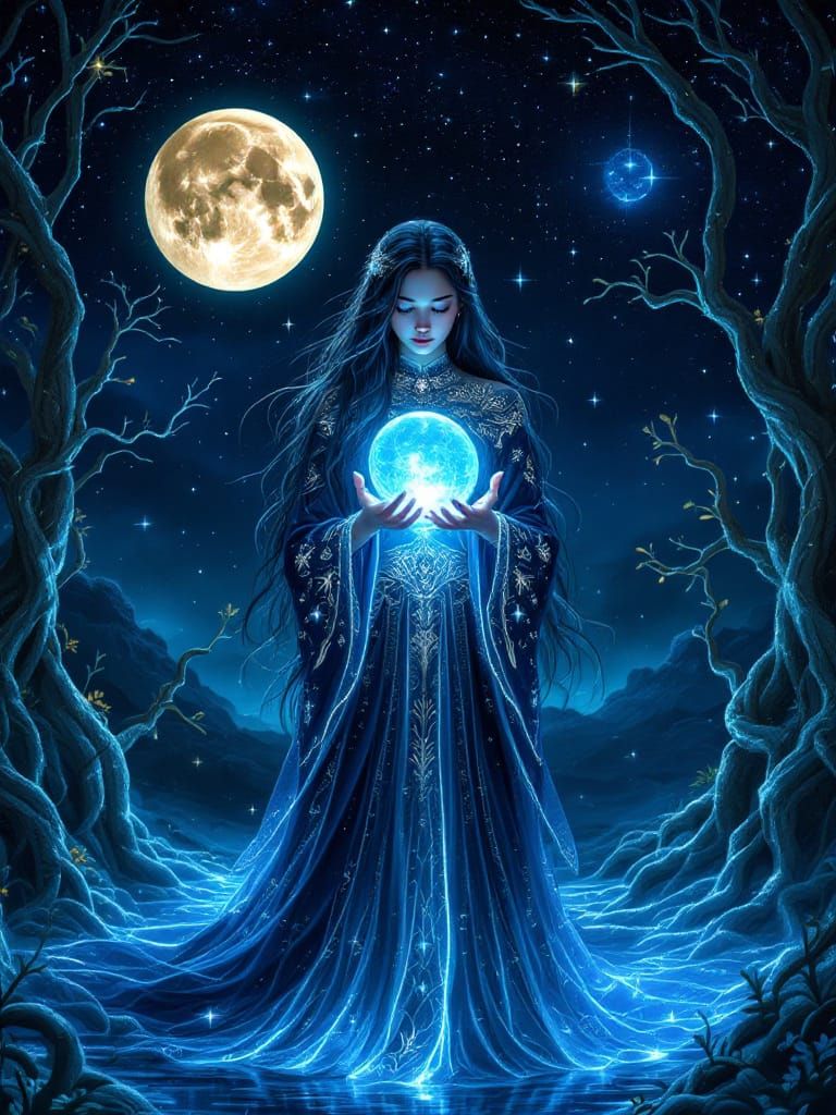 Ethereal Lunarpunk Girl with Crystal Orb