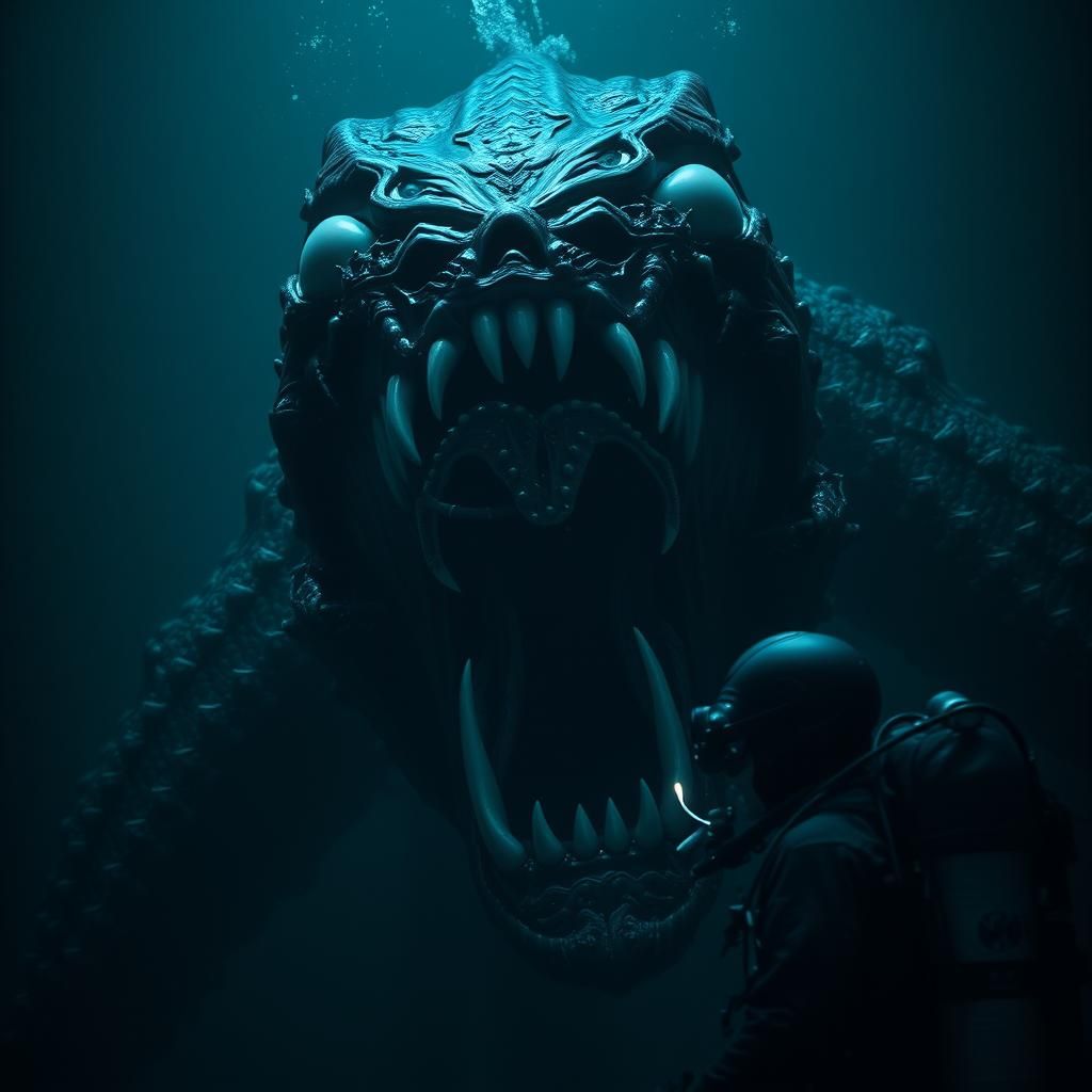 Colossal Bloop Cryptid and Symbiote in Dark Abyss