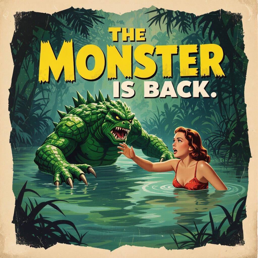 Vintage 1950s Monster Movie Poster: Creature Emerges