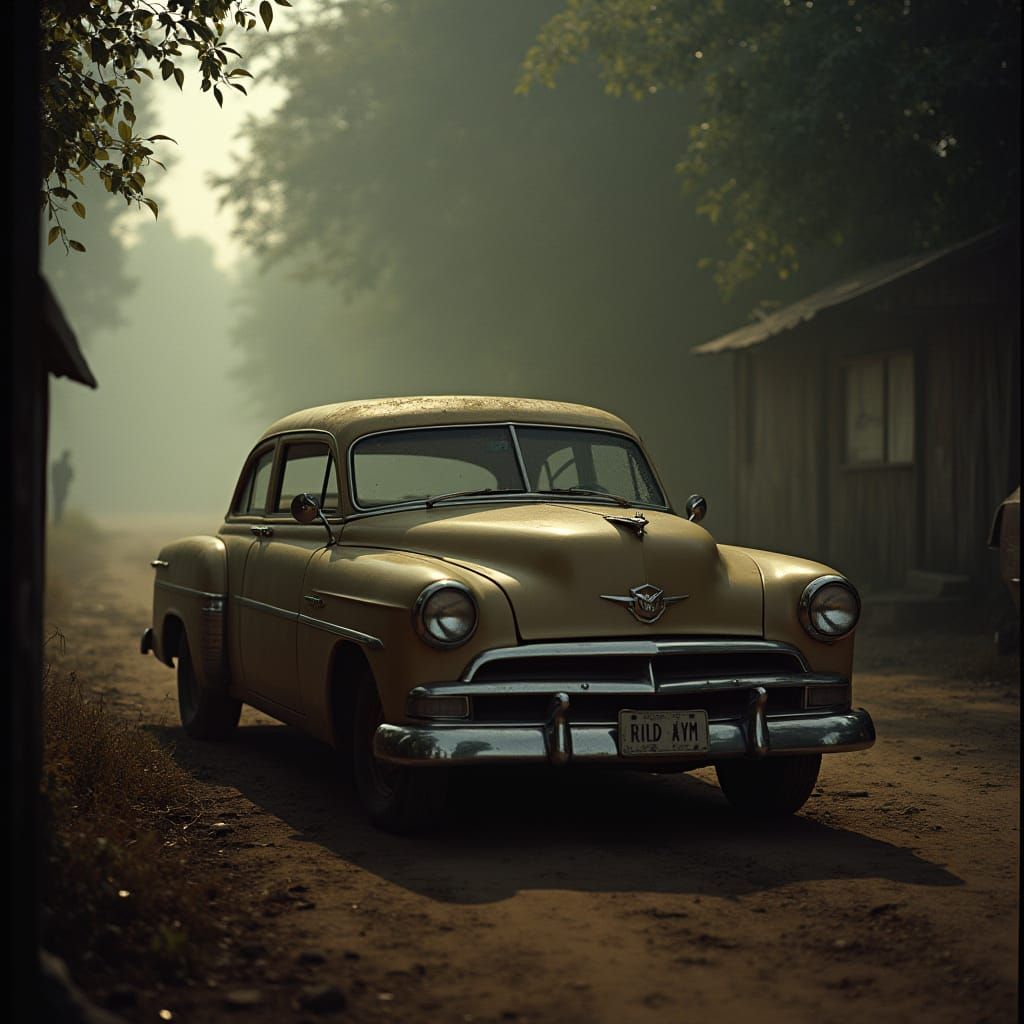 Vintage Car in Nostalgic Cinematic Scene