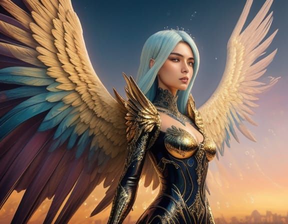 Surreal Angel in Garish Colors, Hyperrealistic Oil Painting