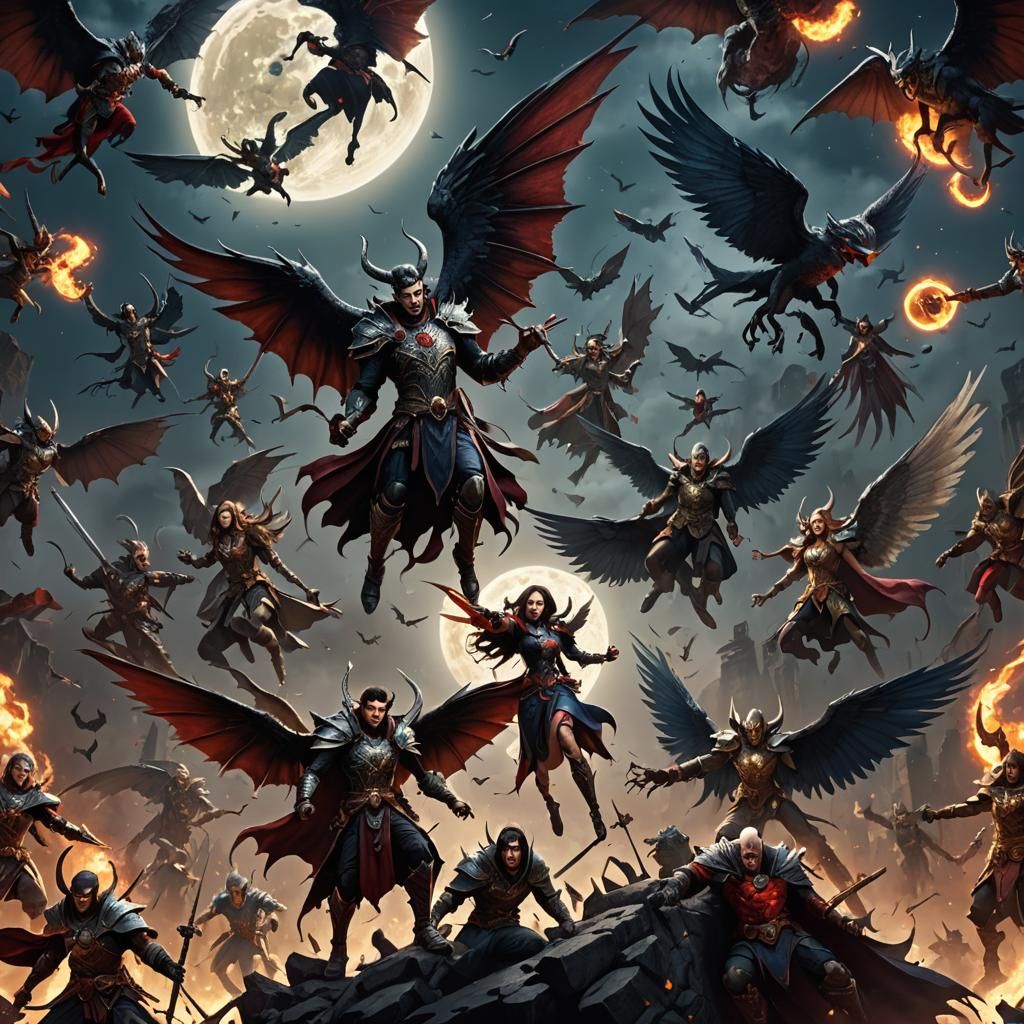 Winged Warriors and Vampires Clash Under Moon