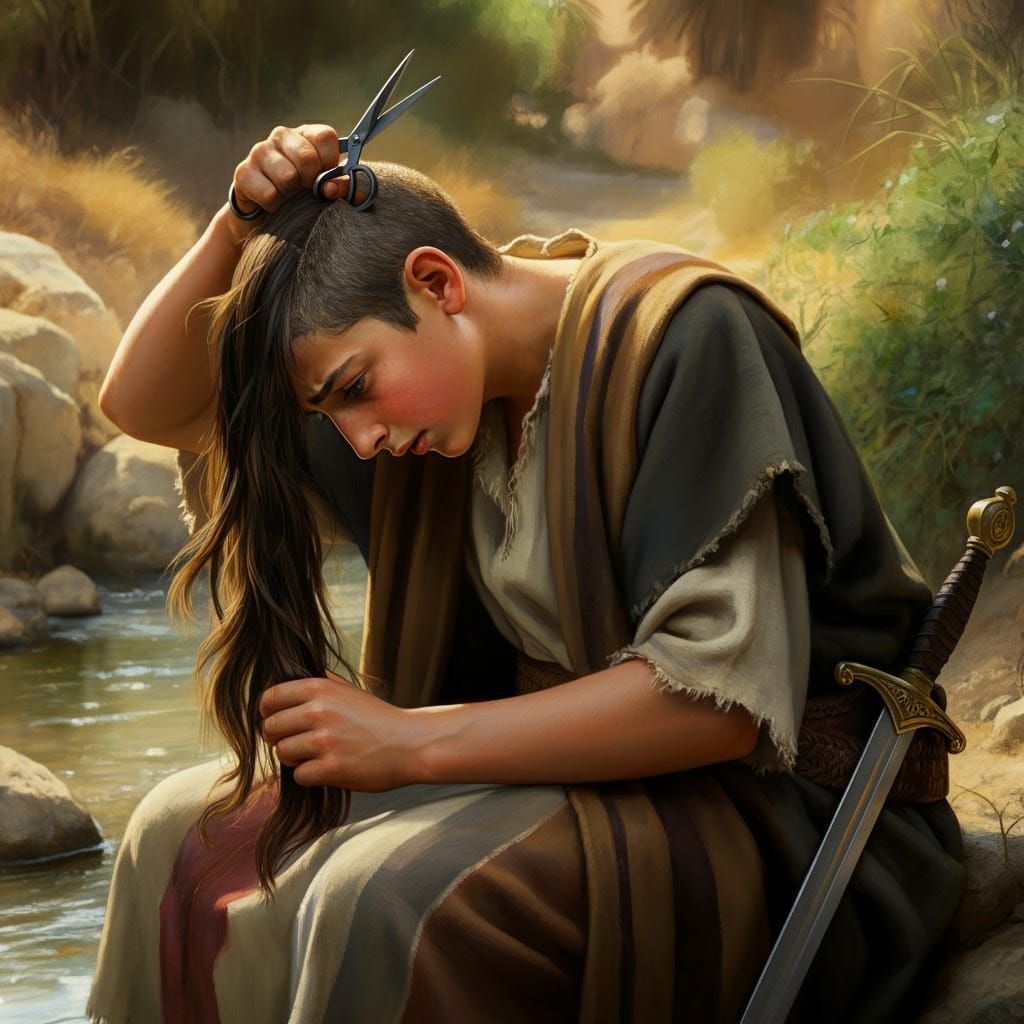 Ancient Hebrew Youth Cuts Locks in Powerful Scene