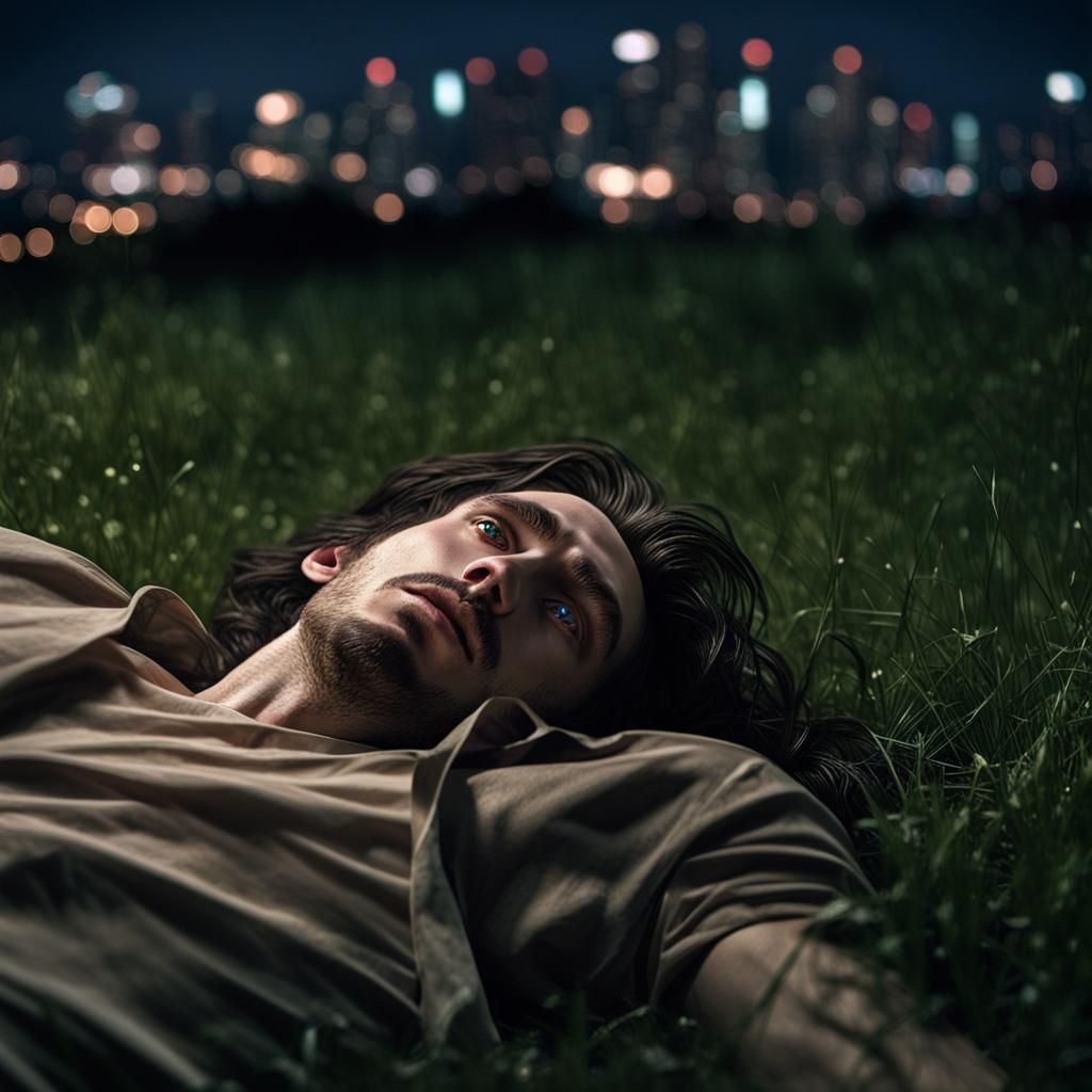 Man Under City Lights at Night