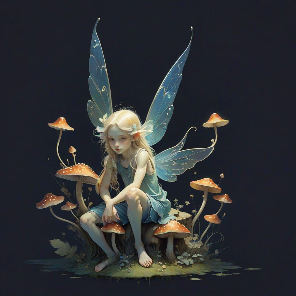 Gentle Fairy on Mushroom in Soft Pastels