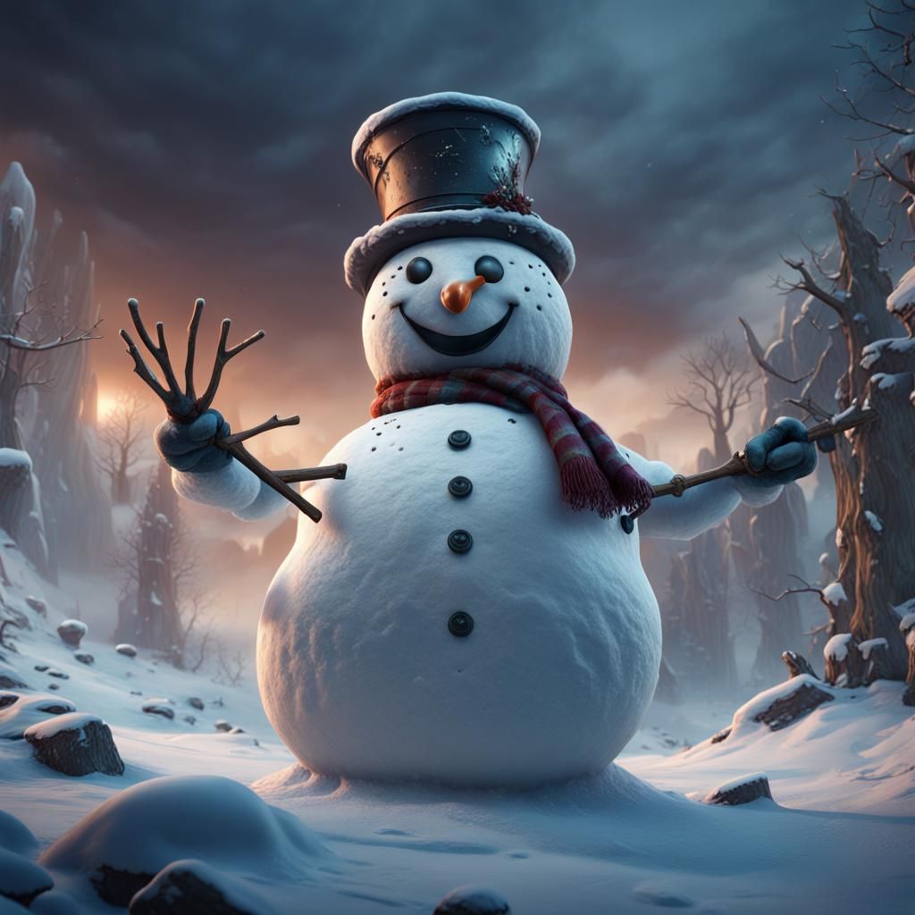 Fantastical Snowman Matte Painting in Deep Color