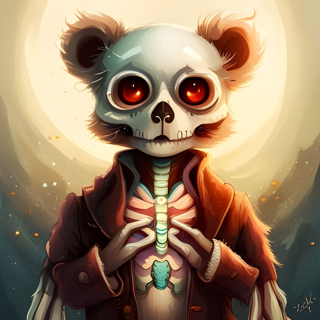 Glowing Heart Skeleton Teddy Bear Portrait
