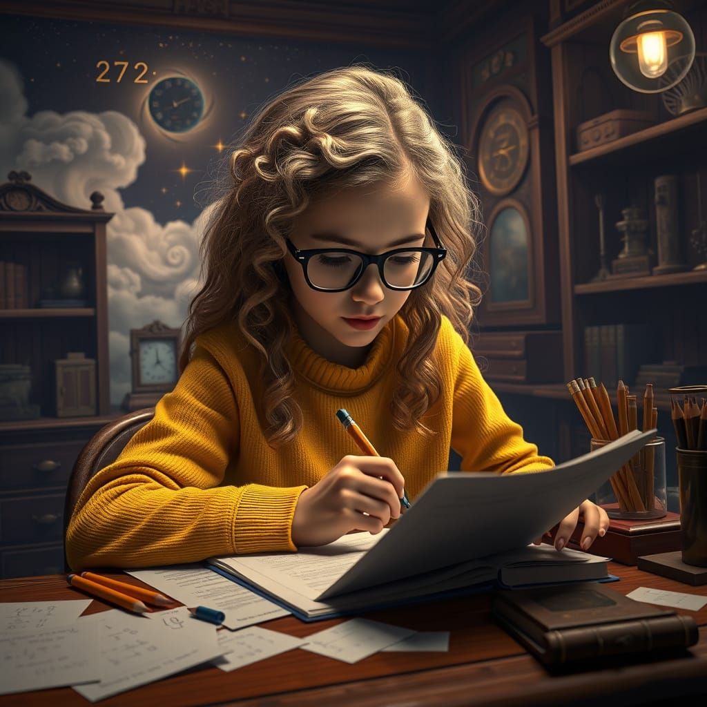 Teenage Math Whiz in Enchanted Steampunk Study