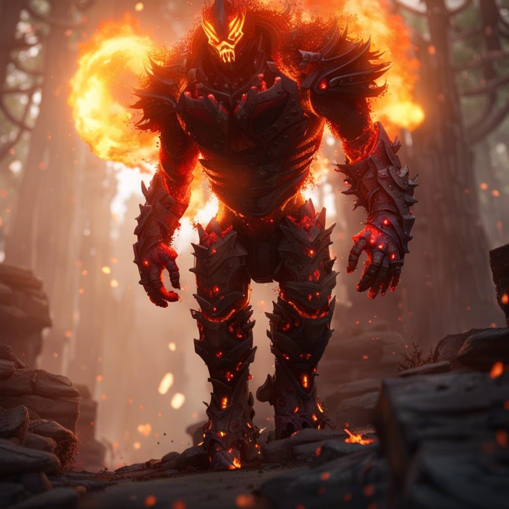 Fiery Golem in Hyperdetailed Fantasy Art