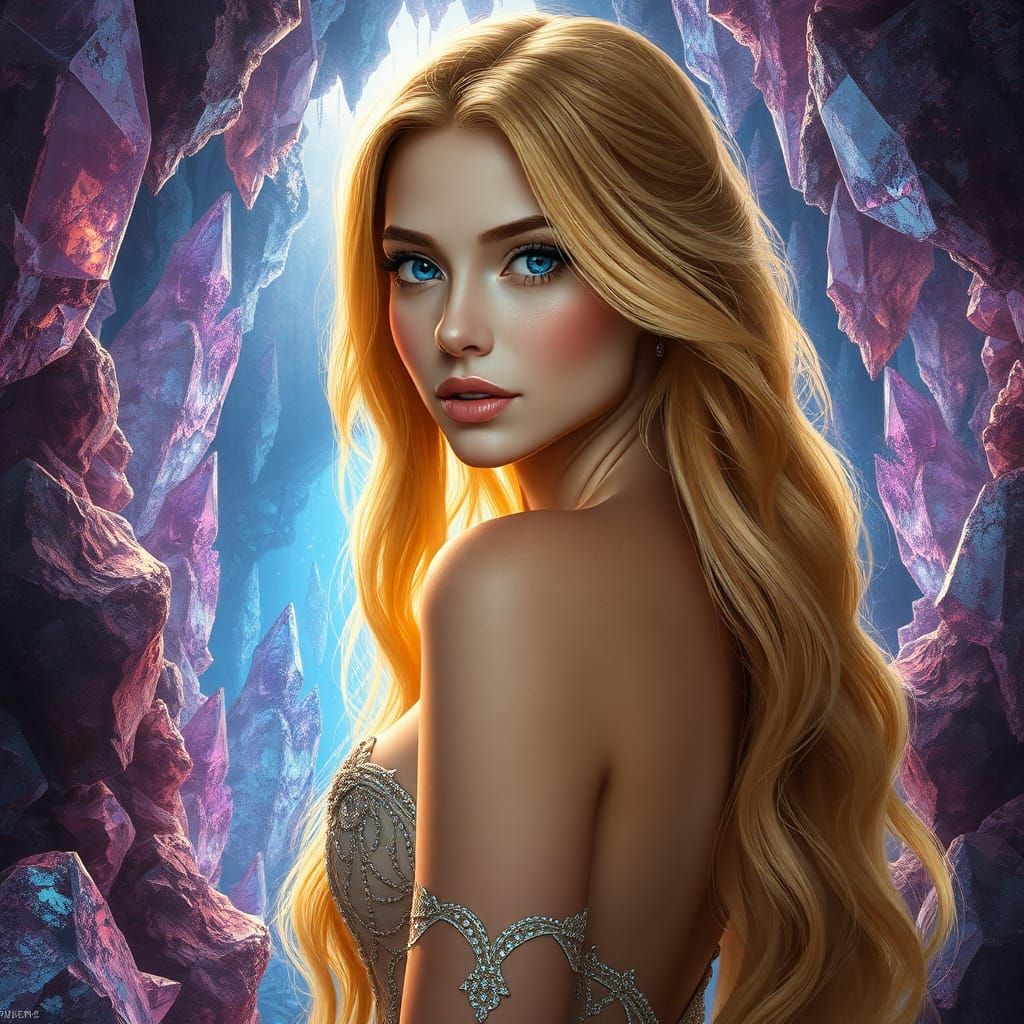 Golden Haired Maiden in Crystalline Cavern