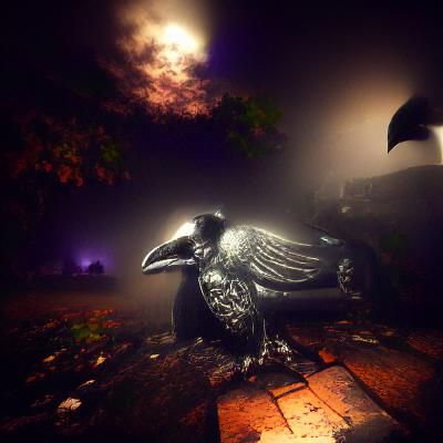 Gothic Raven Perched on Bust