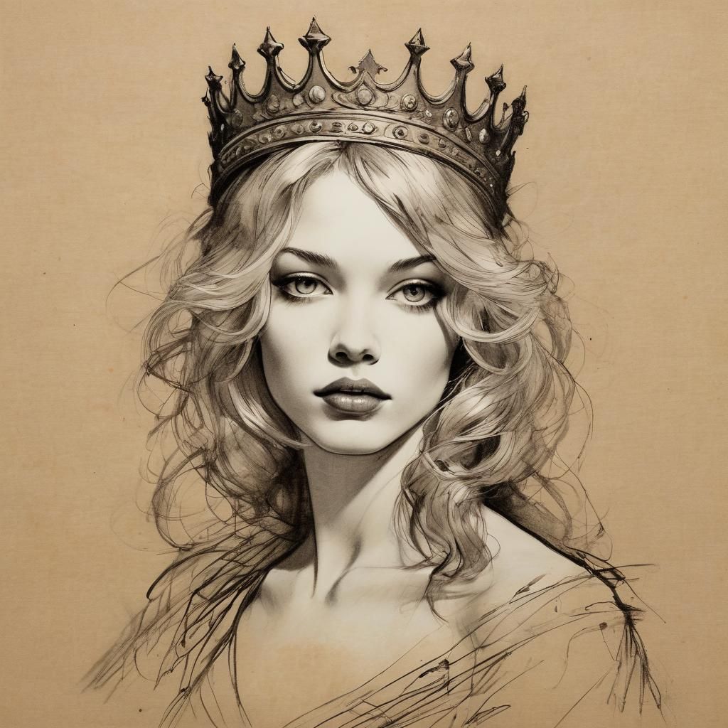 Lady Godiva Charcoal Sketch in Dark Fantasy Style