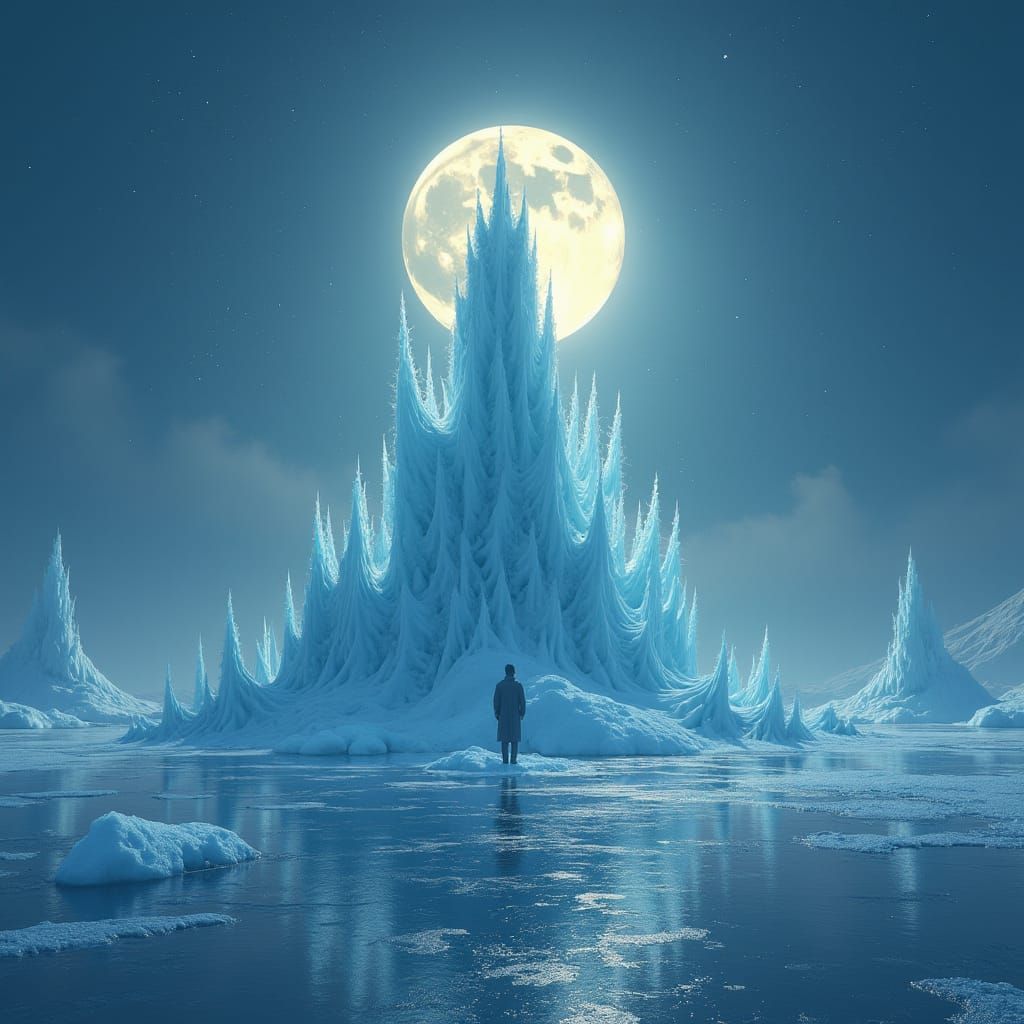 Ethereal Figure Emerges from Frozen Lake