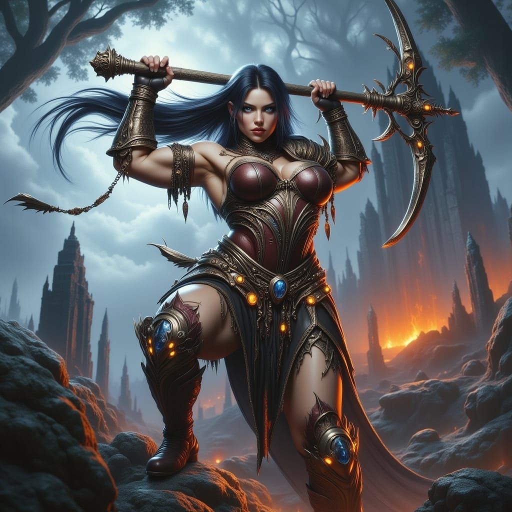 Muscular Female Elf Warrior in Leather Armor