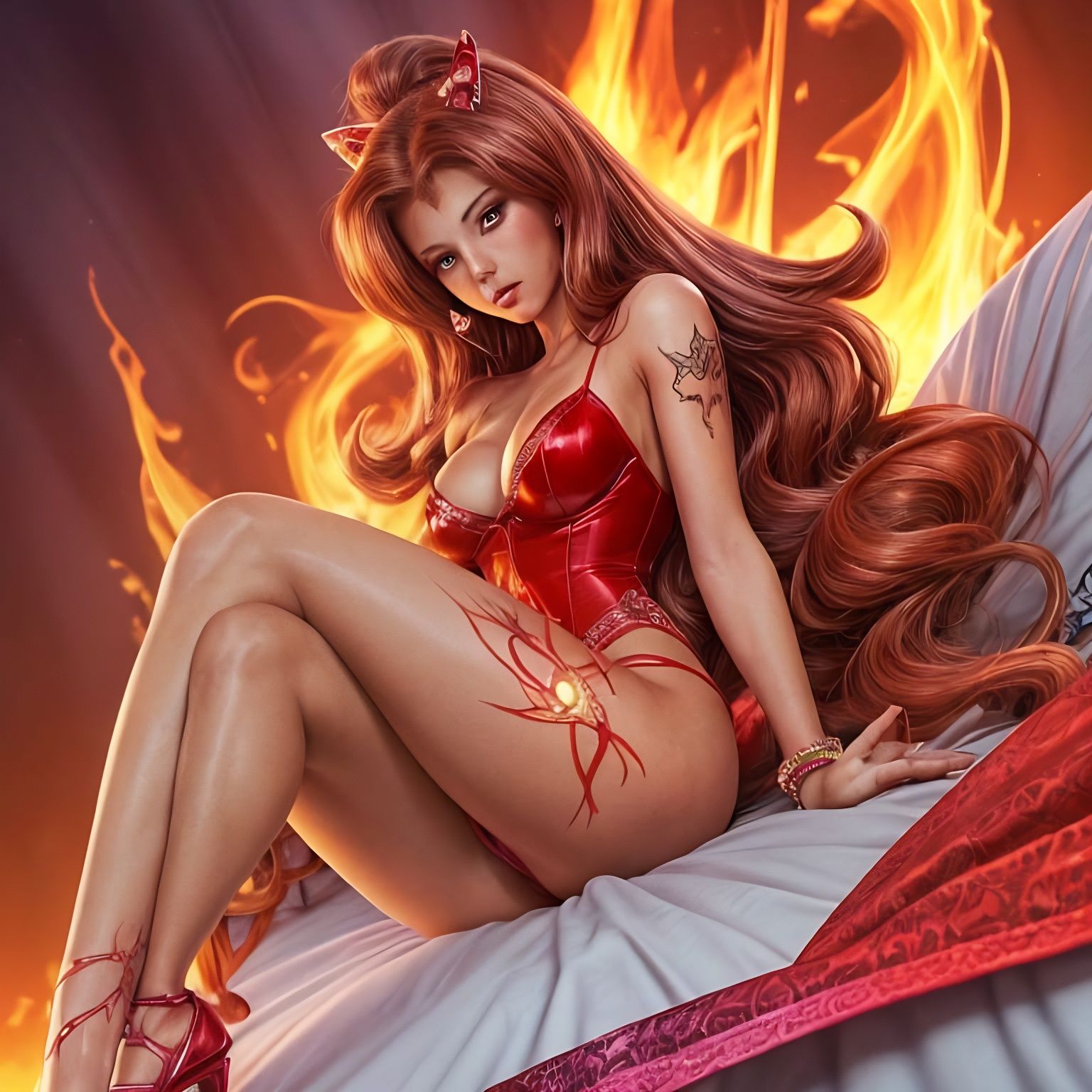 Jessica Rabbit in Pink Robe with Wolf Tattoo