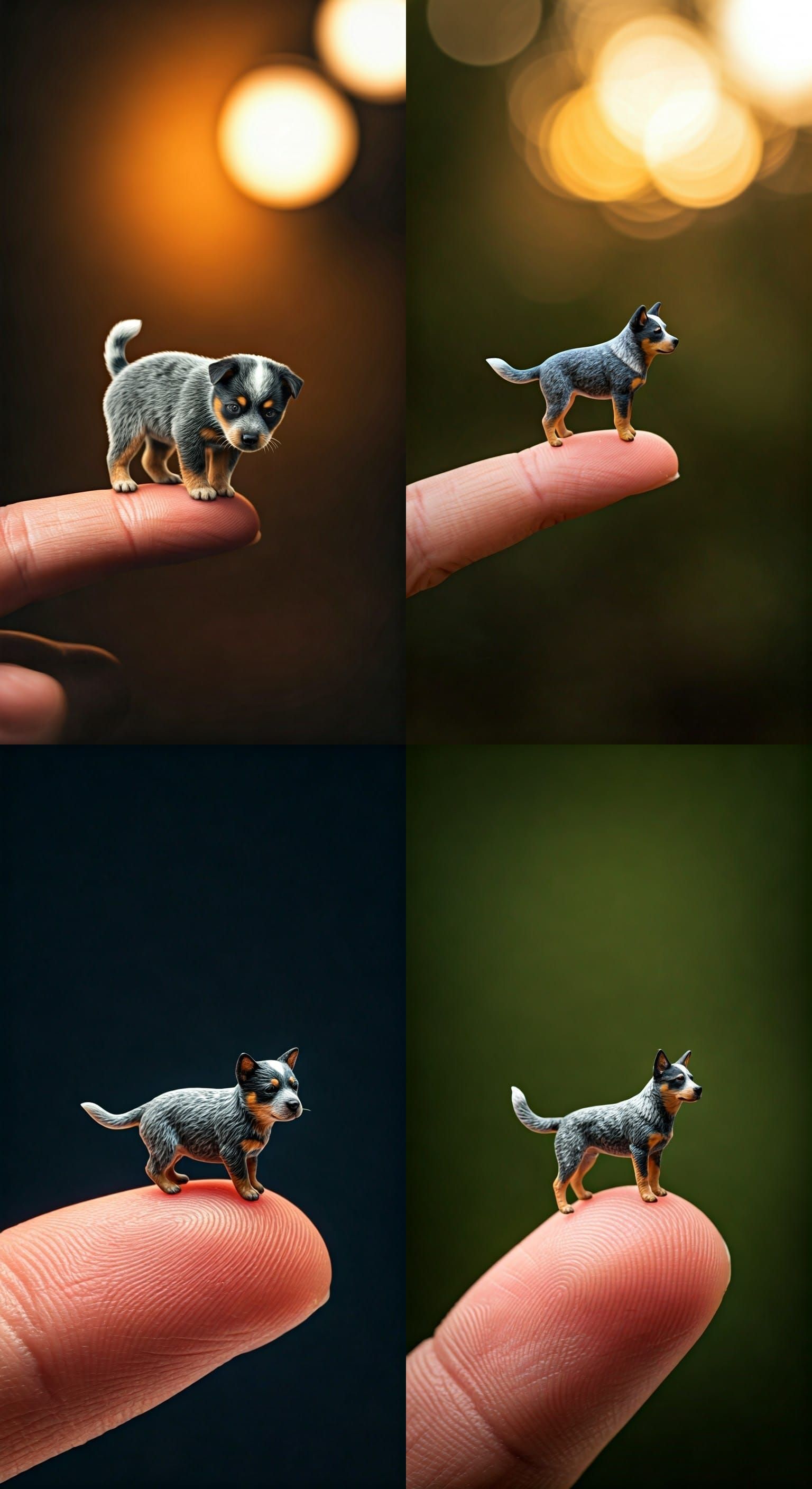 Australian Blue Heeler Dog in Close-Up on Human Fingertip