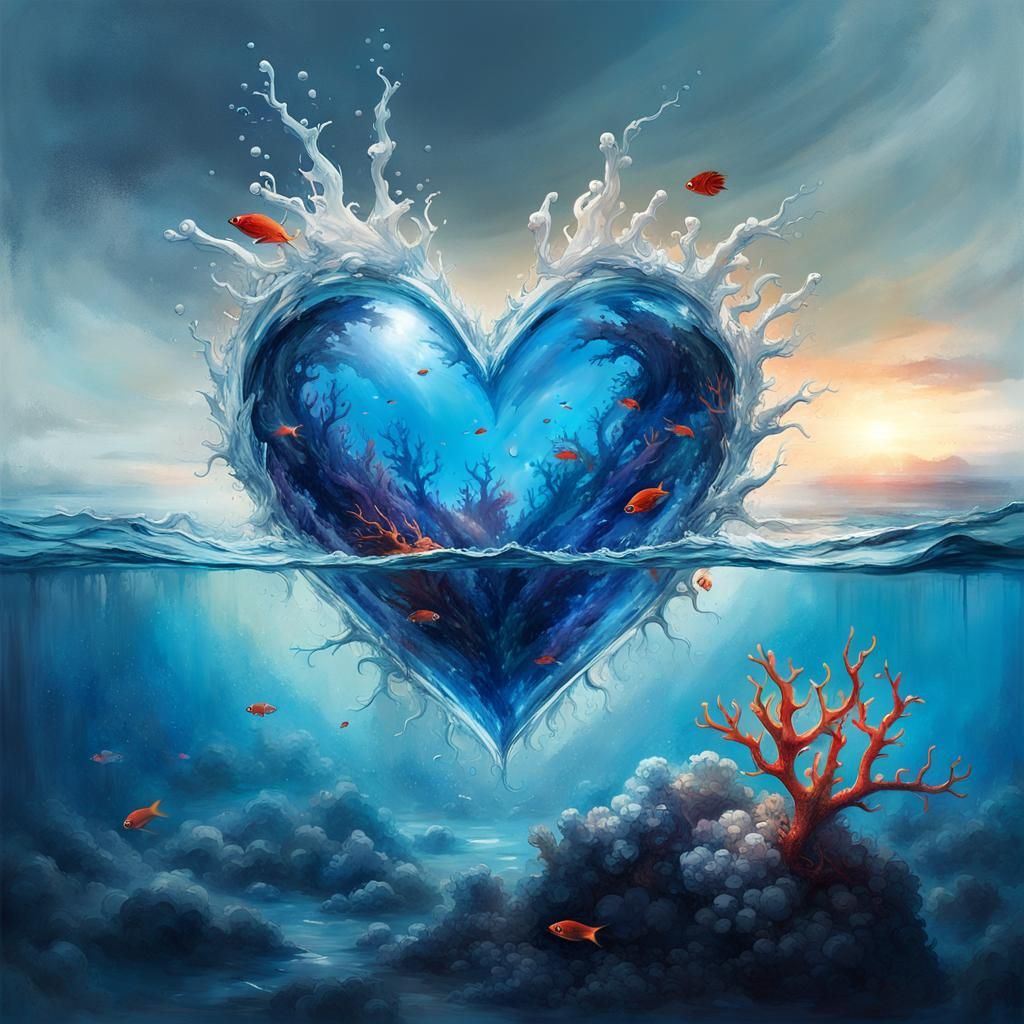 Underwater Oceanscape Inside Floating Glass Heart