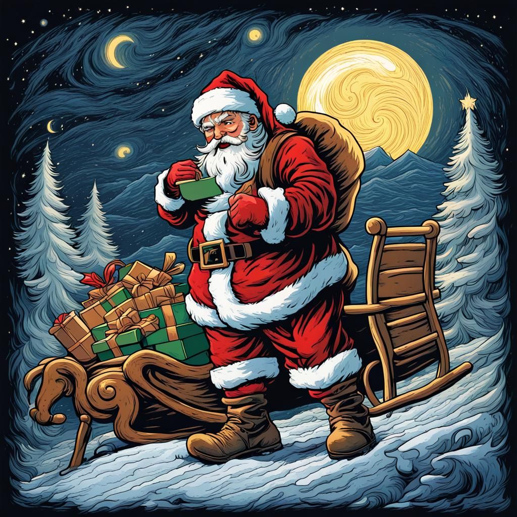 Santa Claus in Van Gogh Starry Night Style