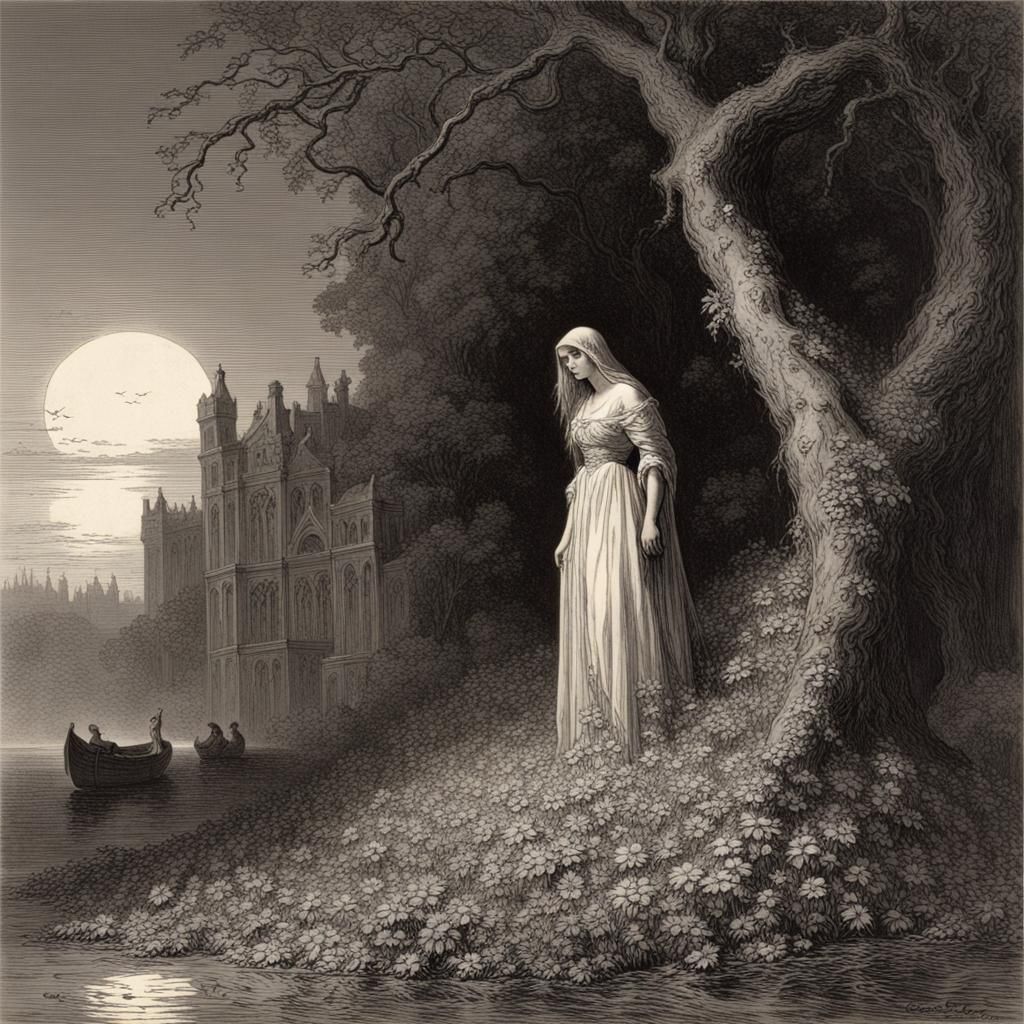 Horrific Scarlet Flower, Dark Engraving Art