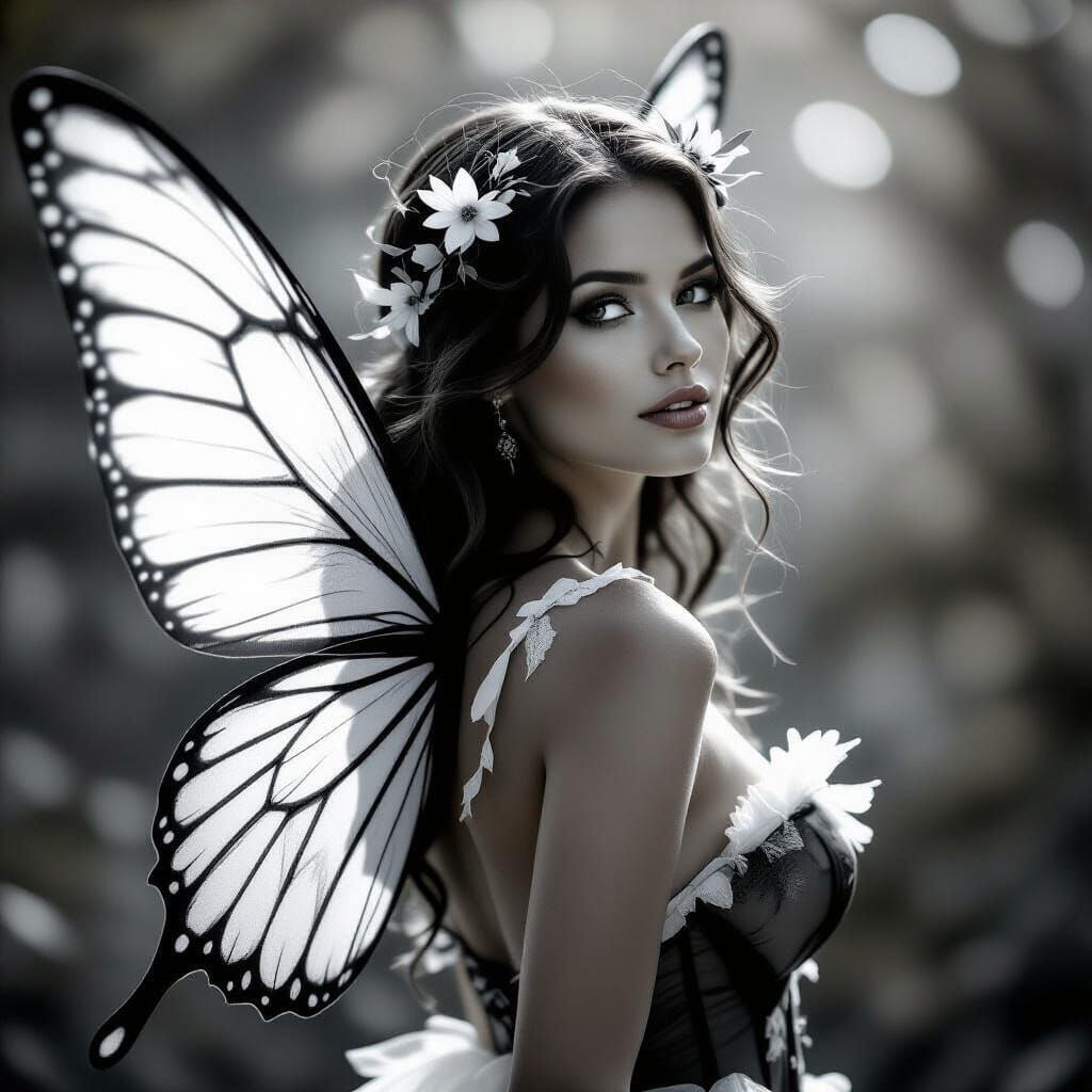 Ethereal Fairy Portrait in Black and White