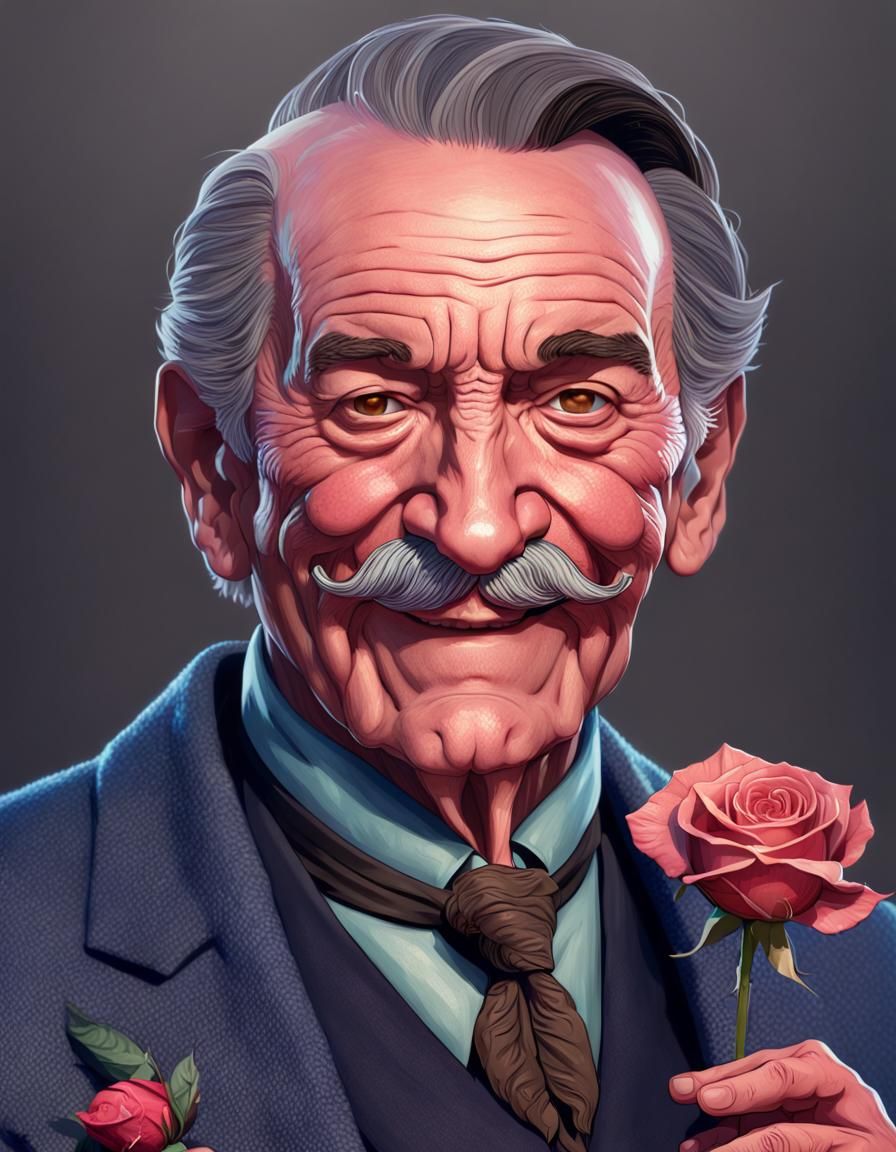 Smiling Man with Rose, Hyperdetailed Portrait