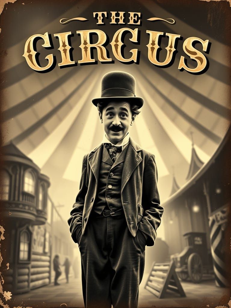 Vintage Circus Scene with Chaplin in Sepia Tone