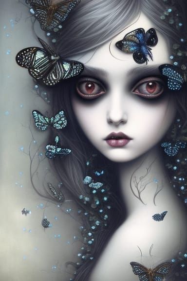 Girl with black butterflies
