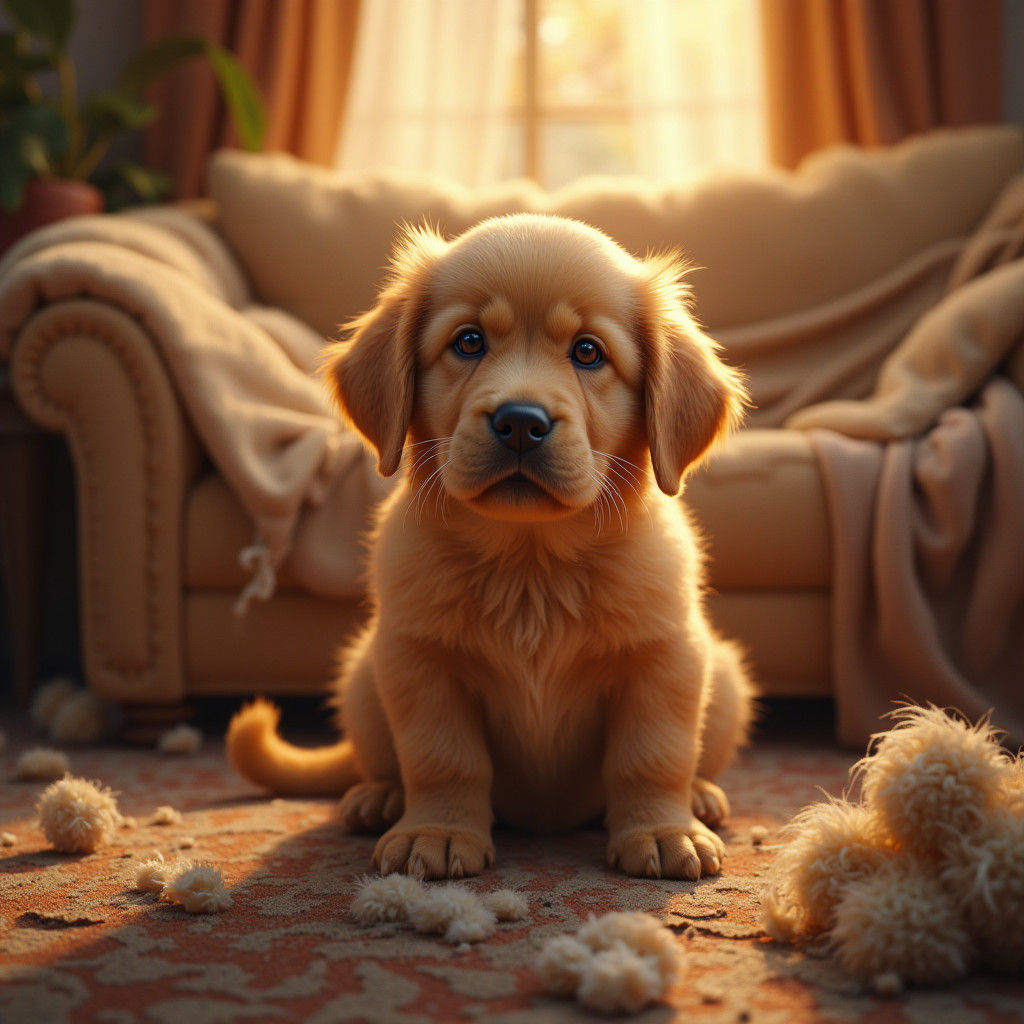Adorable Golden Retriever Puppy's Mischief: Matte Painting