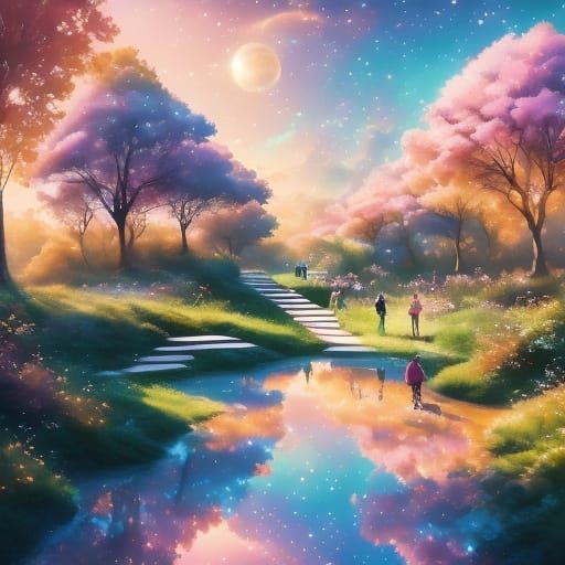 Two Girls Playing in a Park: Realistic Anime Concept Art