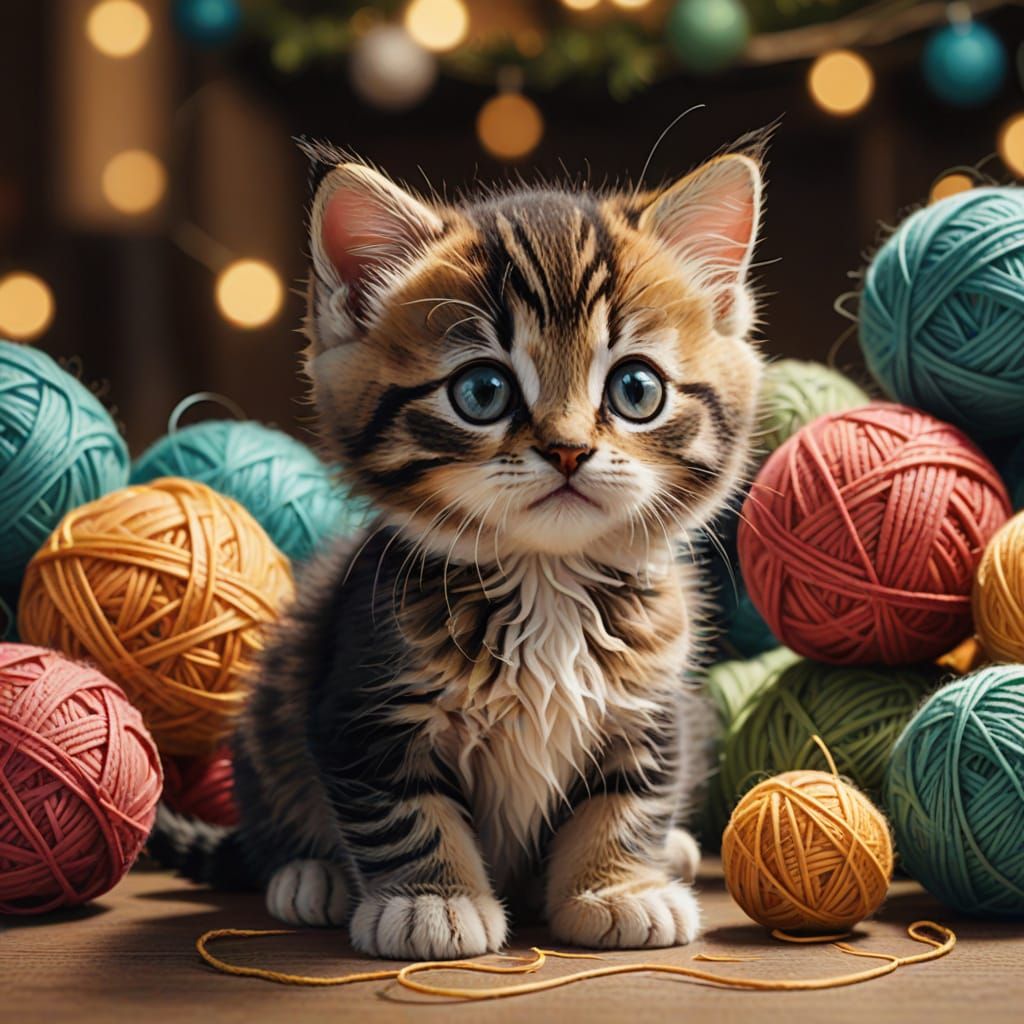 Whimsical Kitten at Play in a Children's Book Style