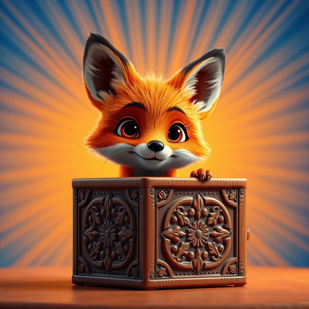 Fox in a Box: Vibrant 3D Digital Art