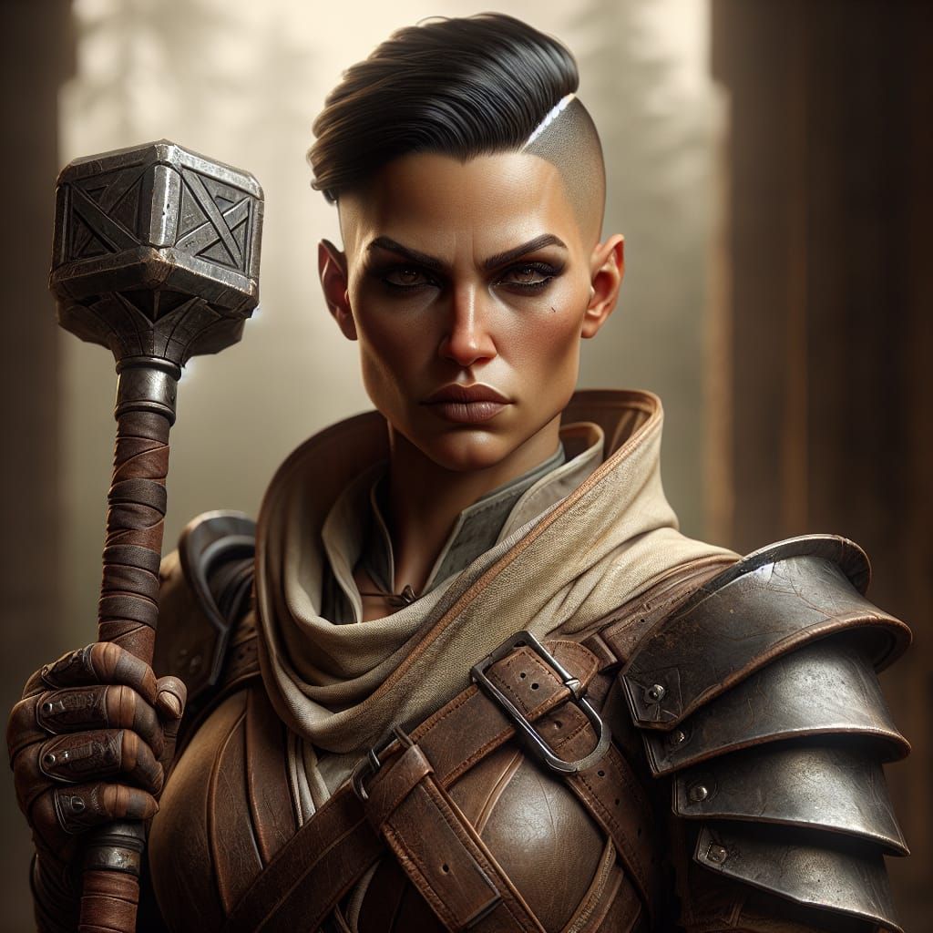 Stern Female Cleric in Mystical Forest