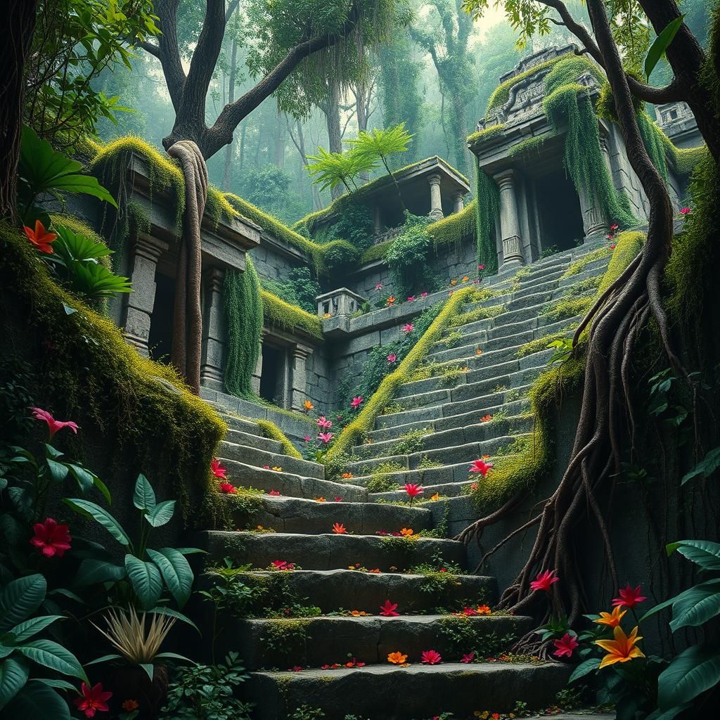 Mayan City Reclaimed by Jungle, Detailed Textures