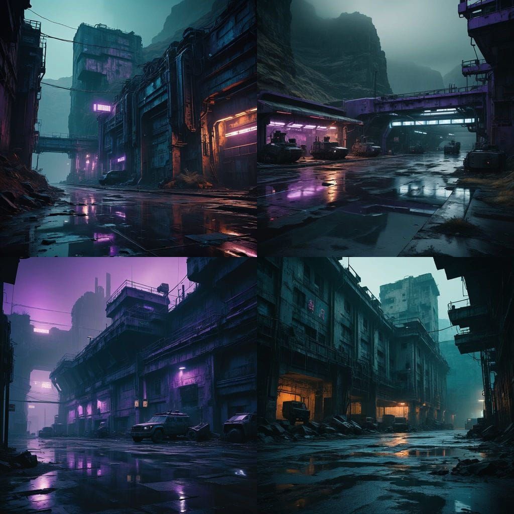 Cyberpunk Military Base in Abandoned Canyon