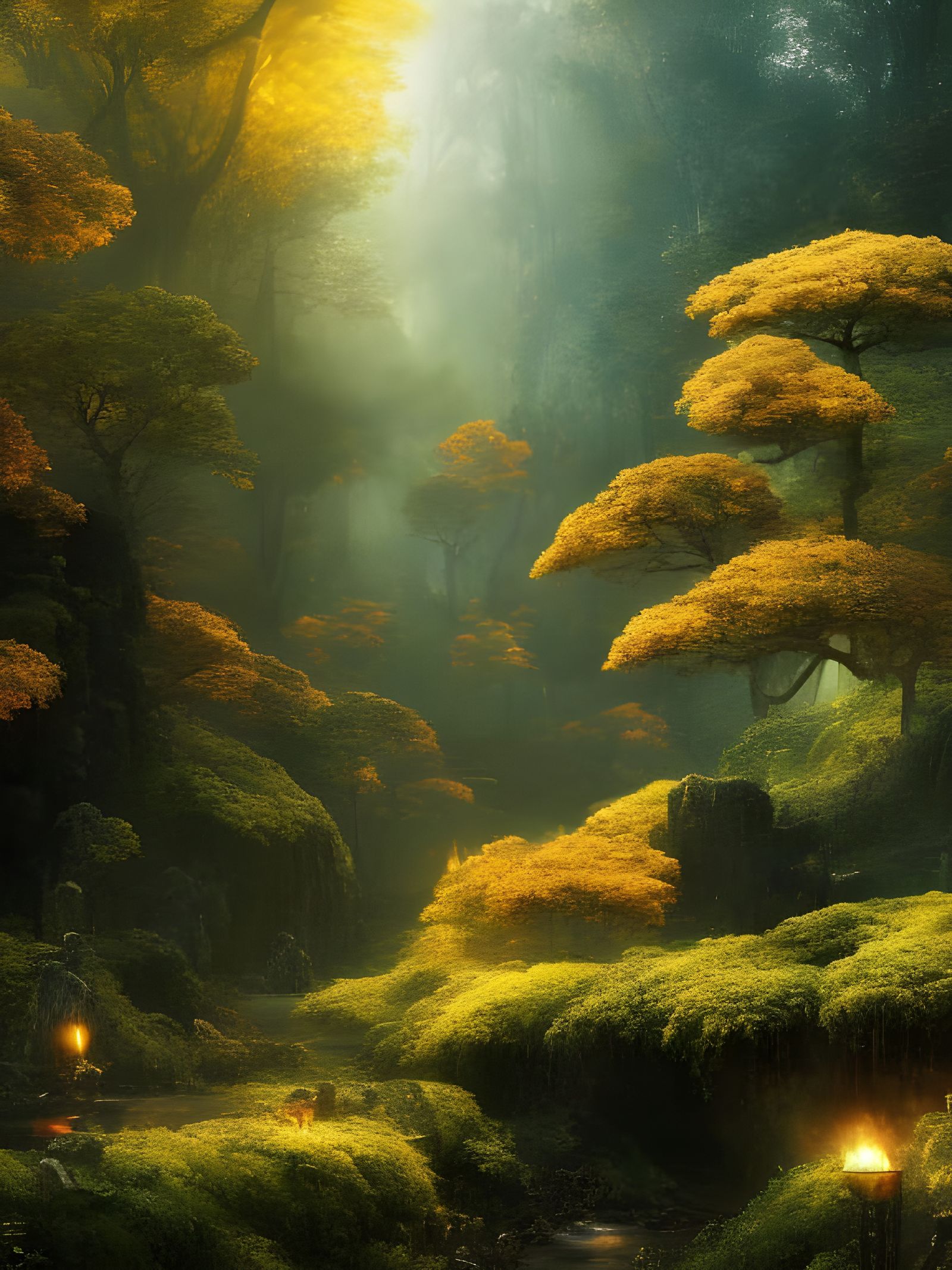 Biopunk Garden with Erupting Pond in Dreamy Style